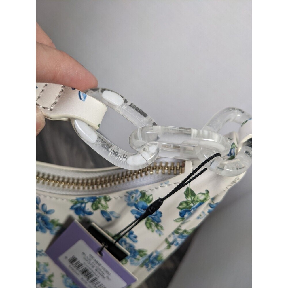House Of Want Newbie Hobo Shoulder Bag White Blue Floral Vegan Leather NWT - Picture 4 of 12